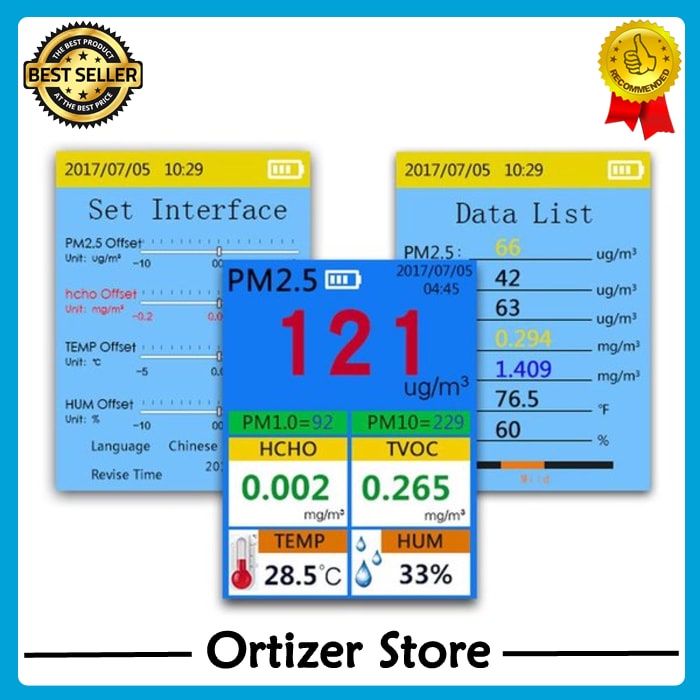 Grosir Air Quality Index Monitor 8 in 1 AQI PM2.5 PM10 PM1 TVOC HCHO Haze Environment Detector Forma