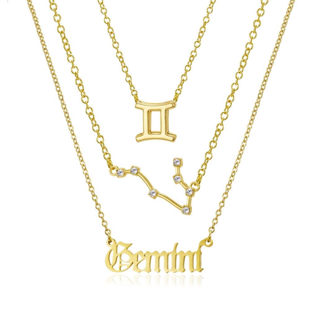3pcs / set Kalung Rantai Klavikula Hias Liontin Kartu Kertas 12 Rasi Bintang Untuk Hadiah
