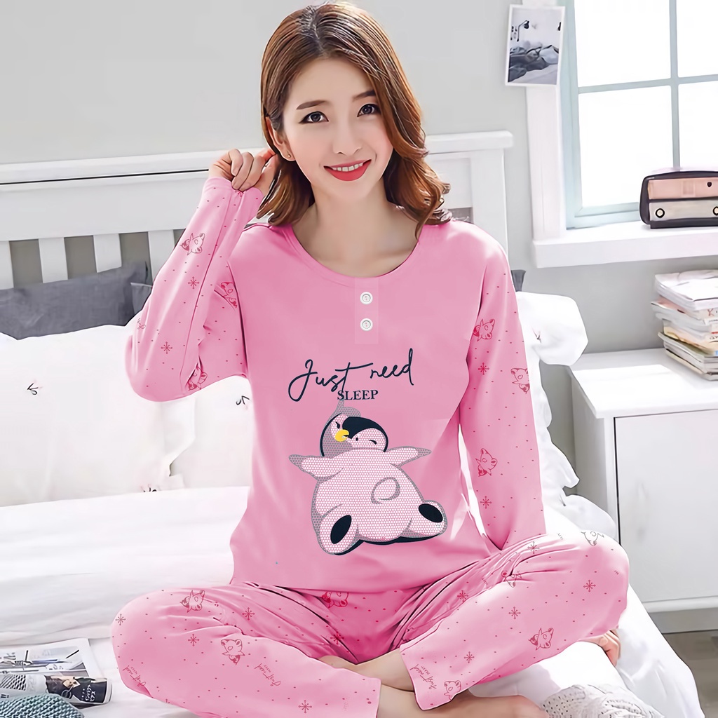 Lilipop.id  Baju Tidur Wanita Need Sleep Celana Panjang PP Allsize Lengan Panjang Baby Doll Bahan Kaos dewasa