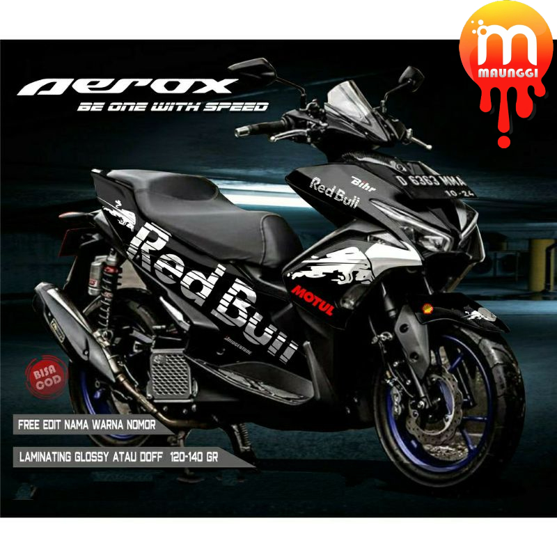 Decal aerox 155 full body Yamaha aerox 155 Striping motor aerox full motif red bull aerox hitam