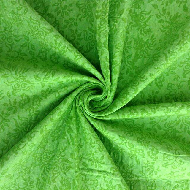 Kain Emboss Motif Sulur Daun Base Warna Hijau Katun Prima Berkualitas