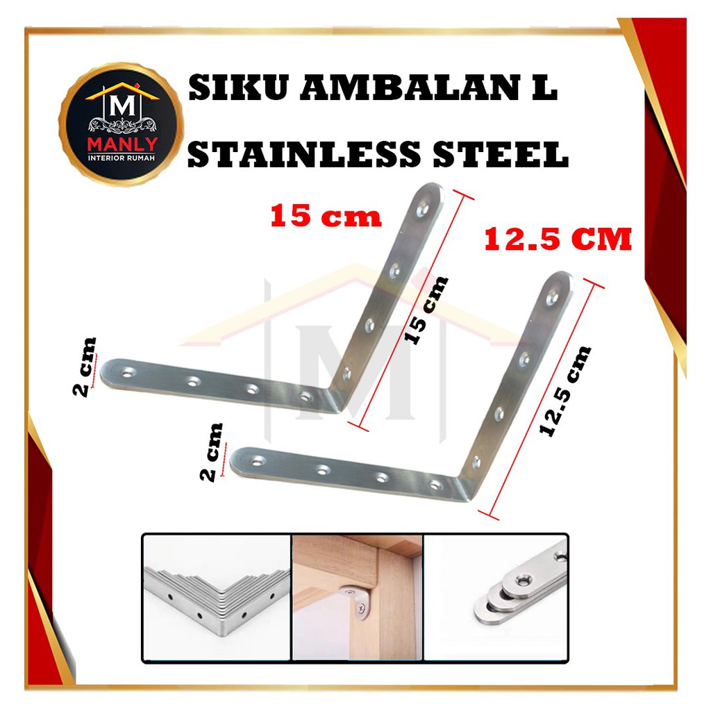 Siku Rak Verseng 12.5 cm &amp; 15 cm / Plat Siku L Besi  (Penyangga Kayu) Plat Ambalan Stainless