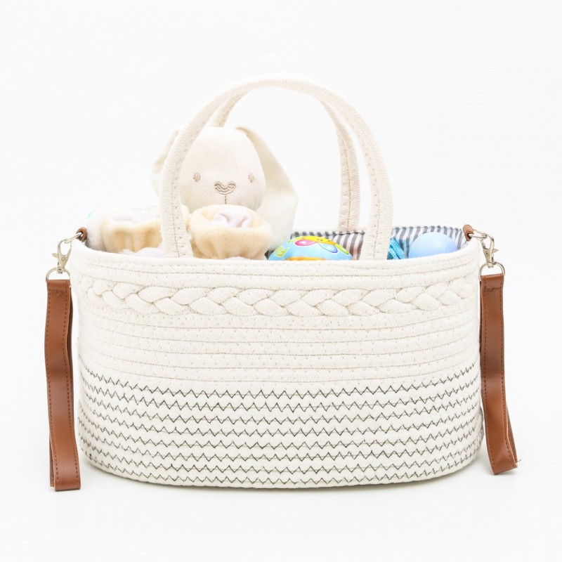 Kinderkeen Rope Caddy Bag Braided Tas Traveling Bayi Serbaguna / Organizer - Black Stitching