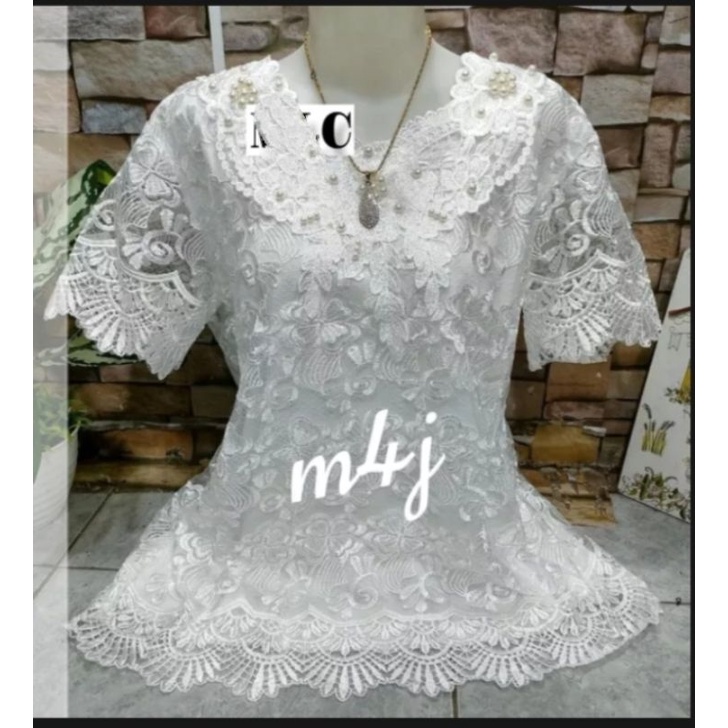 Atasan brokat aurum mutiara l xl xxl tangan pendek lapis furin