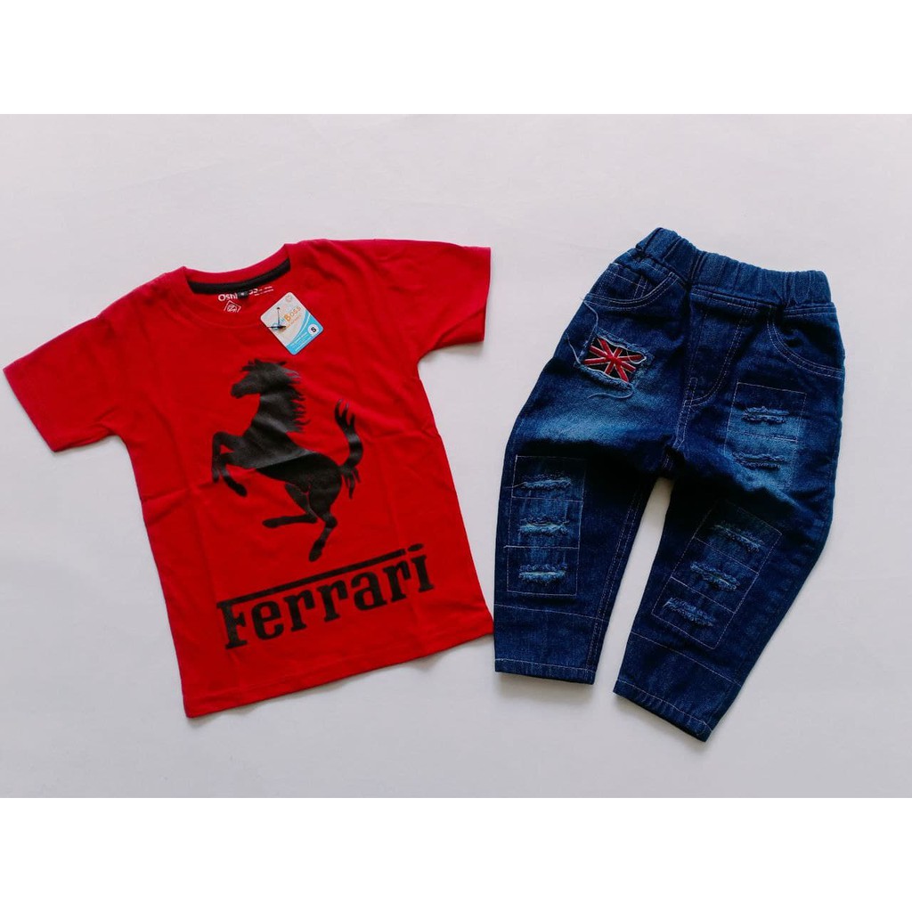 BAJU STELAN ANAK LAKI LAKI KAOS DISTRO DAN CELANA RIPPED BENDERA PPREMIUM OSHBOSS 1-8