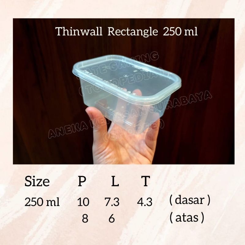 Thinwall Victory 250ml Rectangle / Kotak Makan Plastik. Isi 25pcs