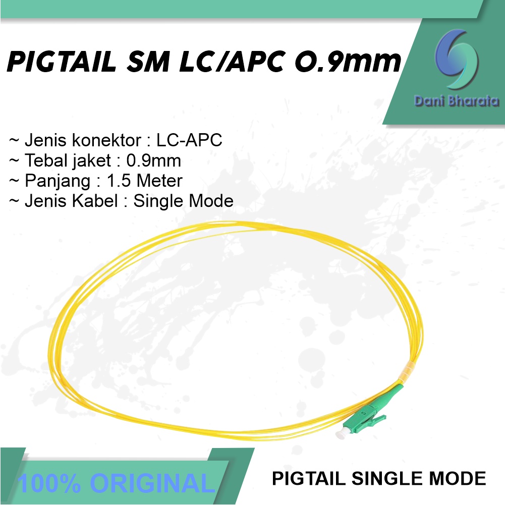 Pigtail LC Singlemode APC Fiber Optik Ukuran 0.9mm Pigtail FO