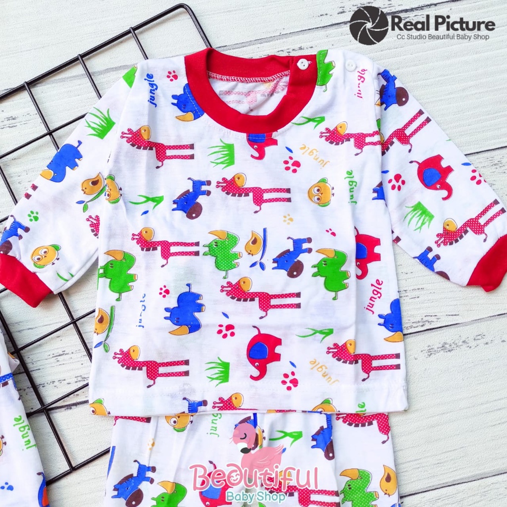 Setelan Baju Bayi Panjang Motif Animals / Setelan Piyama Bayi / Baju Bayi Panjang Merk Viori / Baby.ou