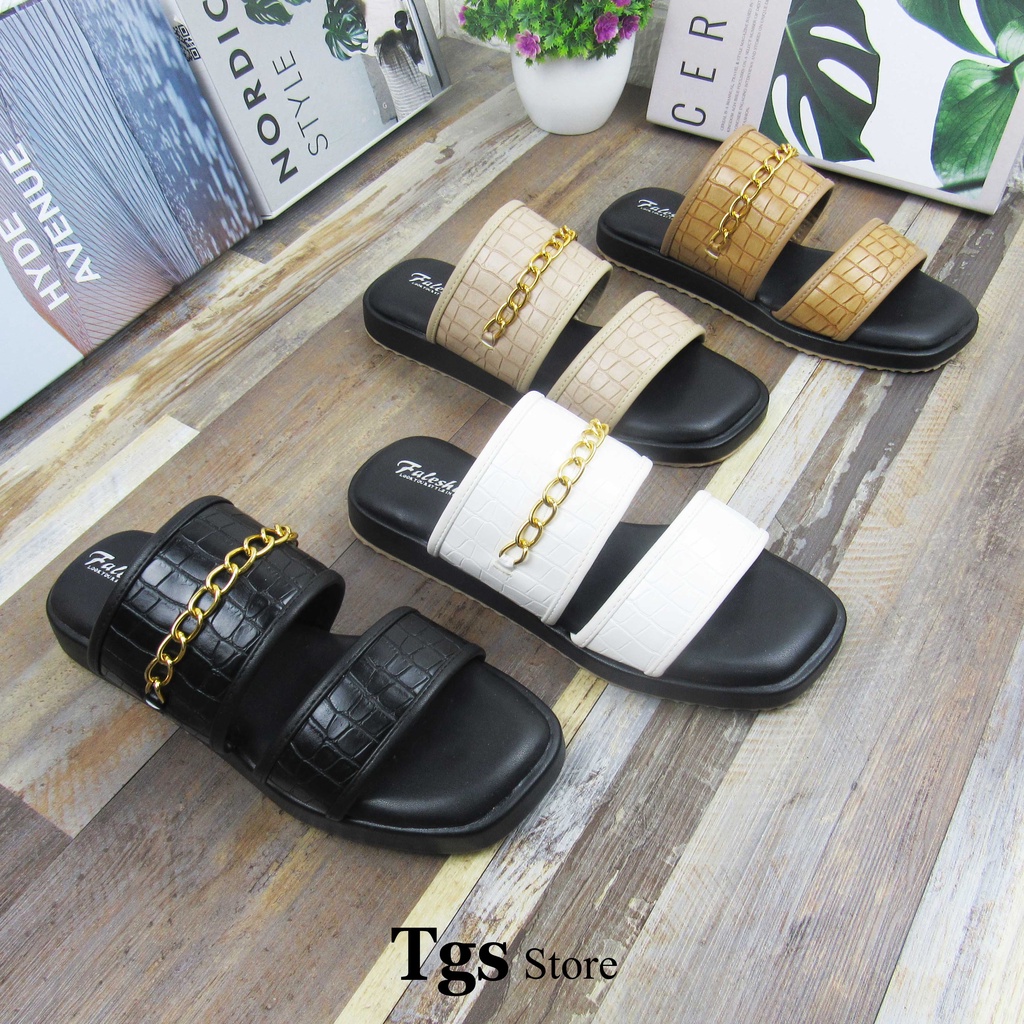 Sandal Platform Wanita Sandal Flat Rantai Kekinian NG-002