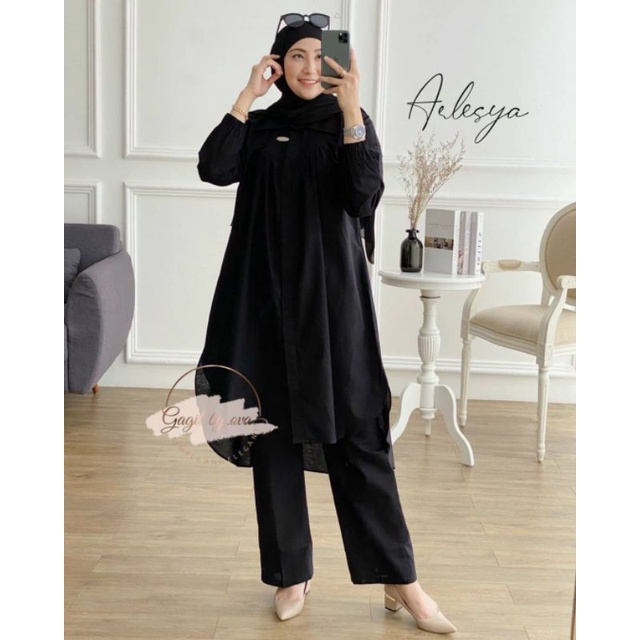 SET TUNIK ARLESYA / SETCEL LINEN PIURE/ STELAN CELANA TERLARIS