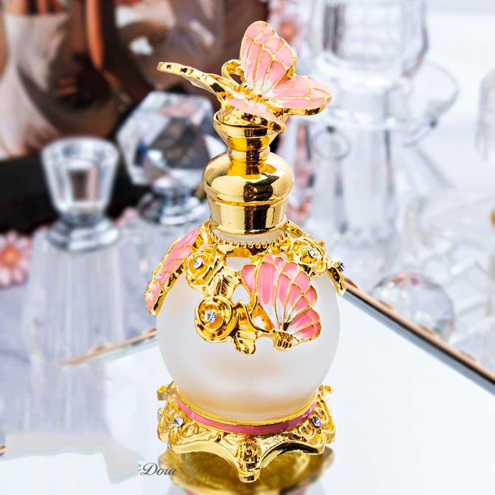 Rebuy Gold Butterfly Botol Parfum 4warna 15ml Tutup Logam Gaya Arab Dekorasi Pernikahan Hadiah Botol Kosong Isi Ulang