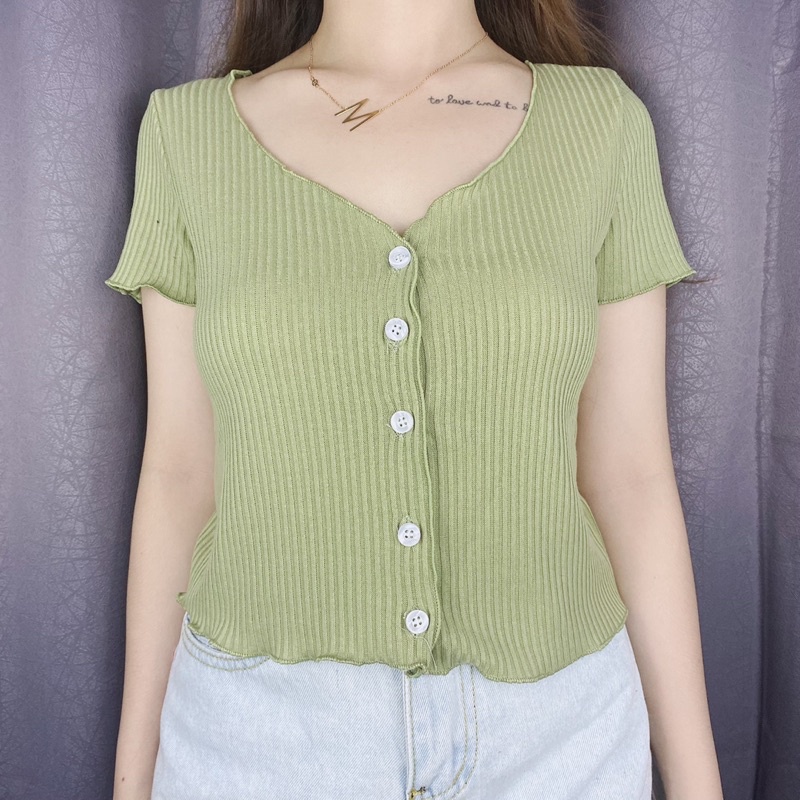 Cheva Button Crop Top / Premium / knit RIb / Korea / Kancing hidup / VIMEL COLLECTION