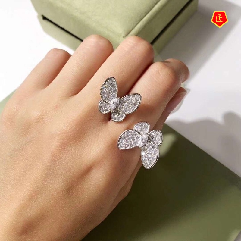 [Ready Stock]Light Luxury Advanced Fairy Double Butterfly Open Ring