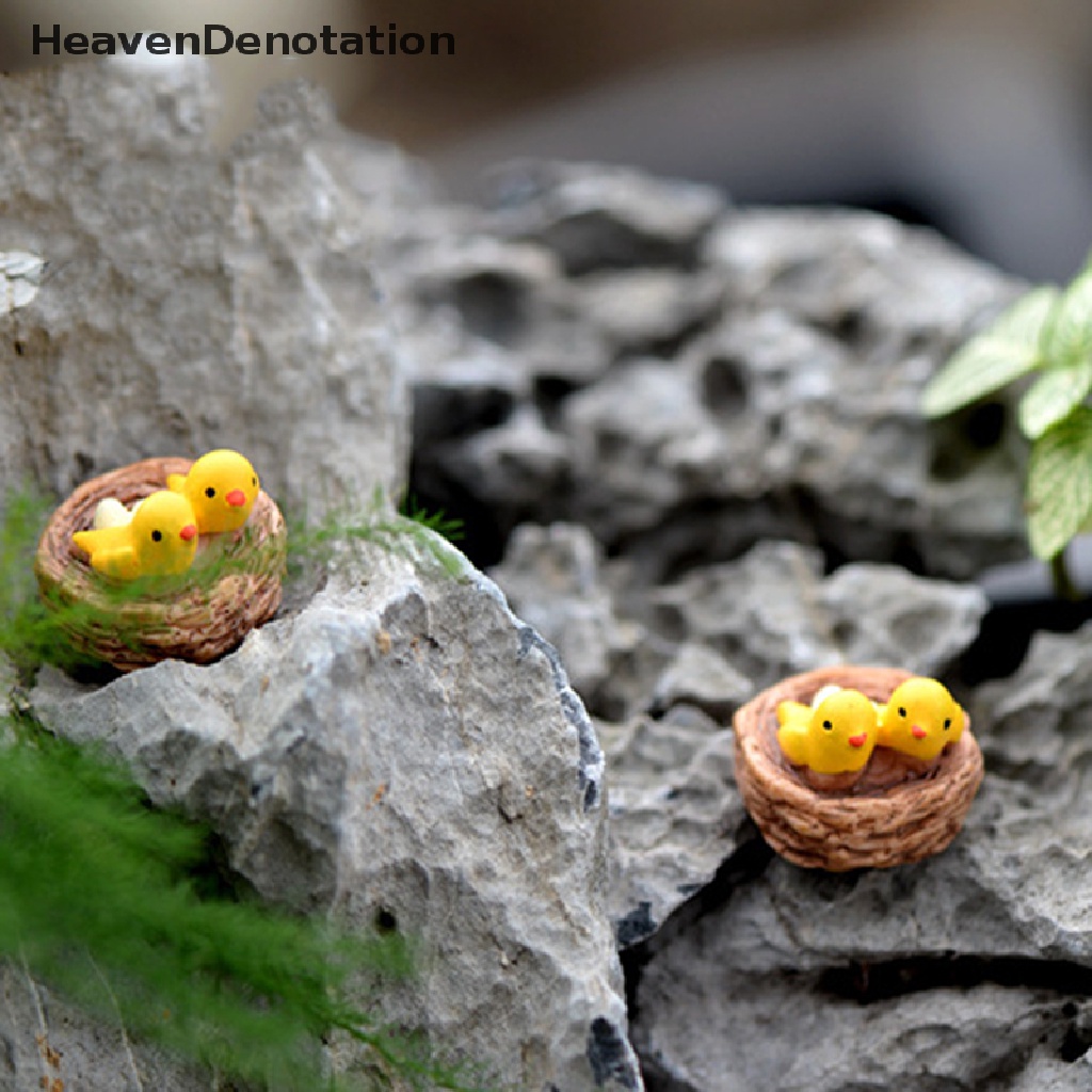 [HeavenDenotation] Mini nest with birds fairy garden miniatures gnomes moss terrariums resin crafts figurines for home decoration accessories