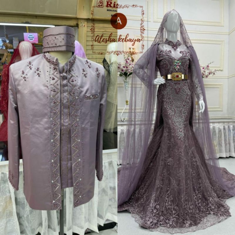 Gaun Pengantin Couple Full Mutiara/gaun pengantin duyung ekonomis