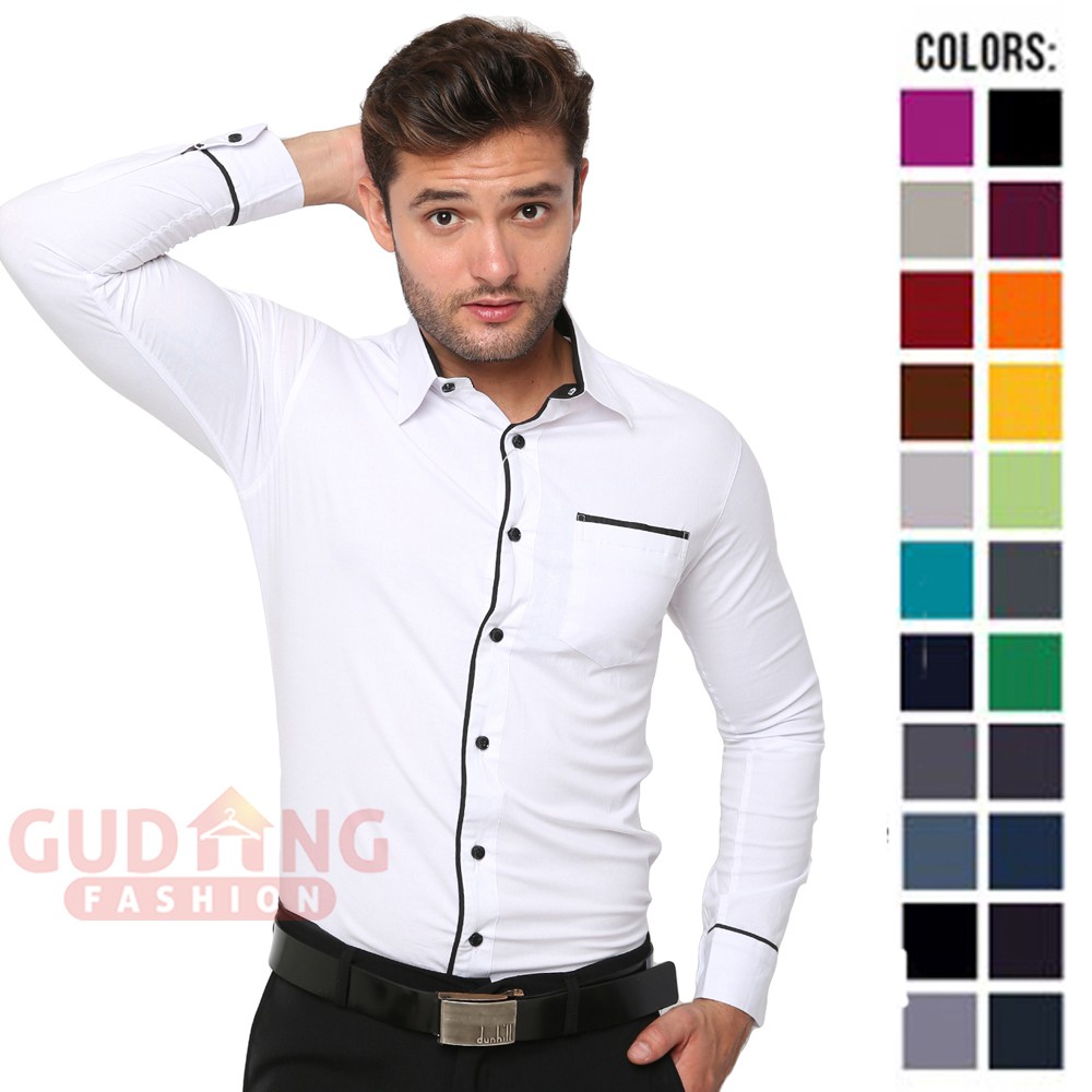 Kemeja Slimfit Korean Style Lengan Panjang Katun Modis - Banyak Pilihan Warna LNG (COMB)