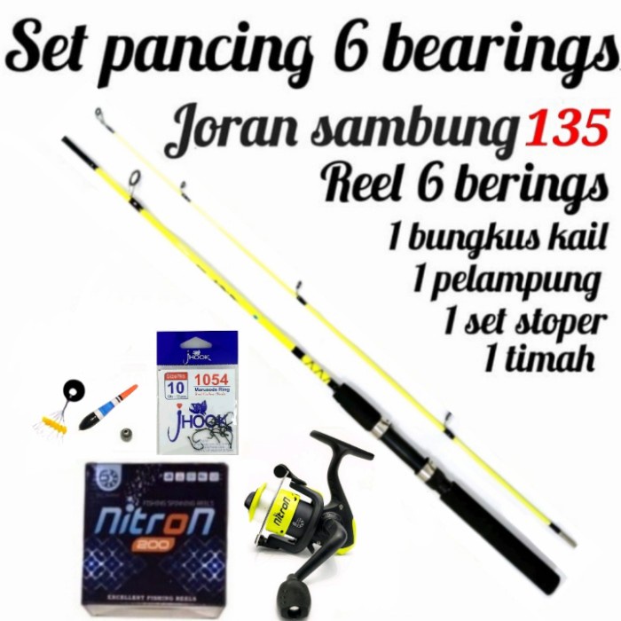 joran sambung 2 panjang 135 fiber lentur + reel pancing harga murah