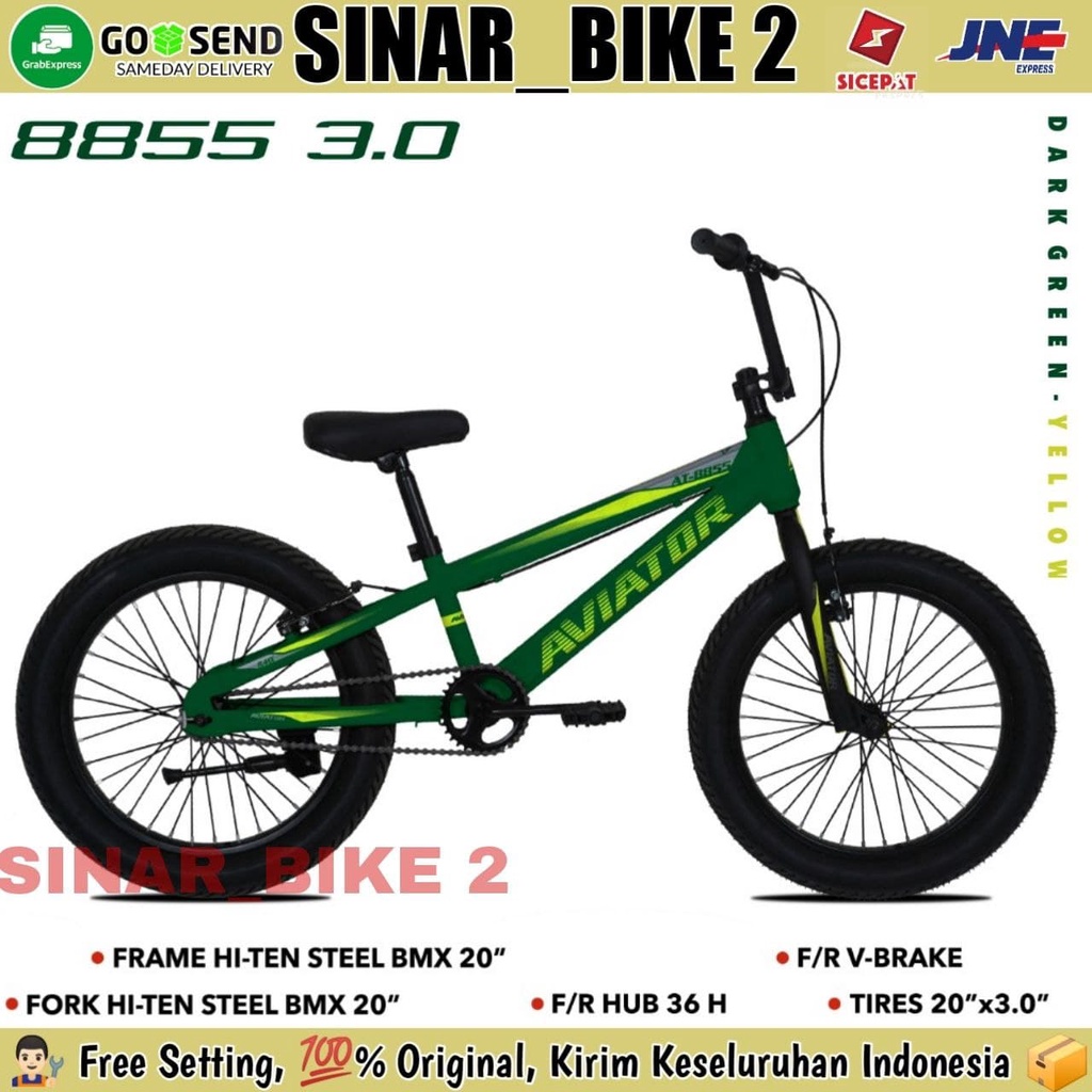 Sepeda Anak Laki BMX 20 Inch AVIATOR 8855 3.0 Ukuran  Ban Jumbo