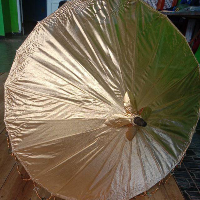 Payung Geulis Lame Emas Polos D84cm Gagang Panjang 180cm