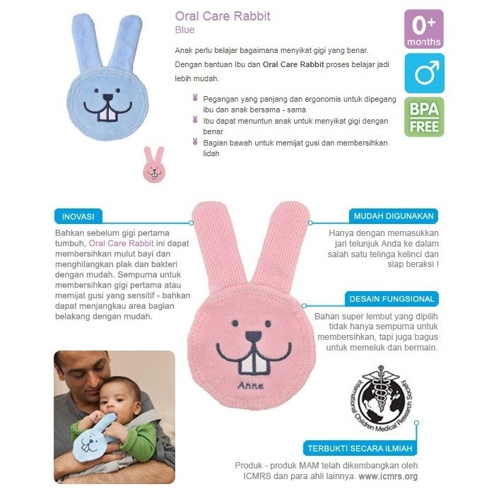 MAM Oral Care Rabbit / Pembersih Lidah Gusi dan Rongga Mulut Bayi / Sikat Lidah Kain Bayi