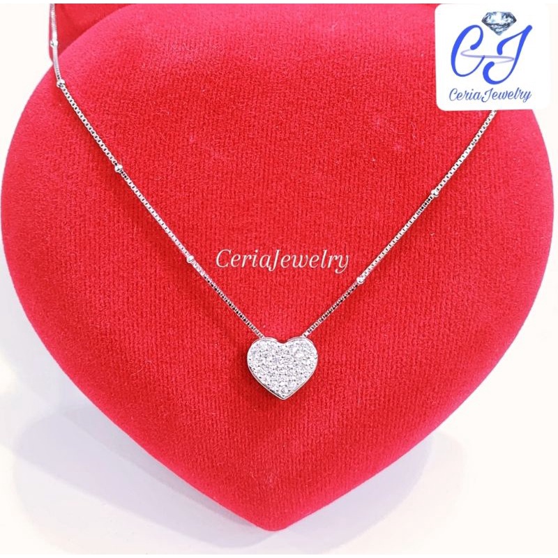 Kalung Perak Wanita Silver Asli 925 Lapis Emas Putih Italy Jedar Liontin Love - Perhiasan Perak Asli