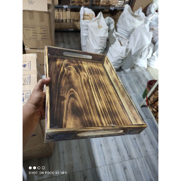 Nampan Kayu / Baki Kayu / Tray Kayu Pinus 40 x 30 x 5 MOTIF BAKARAN