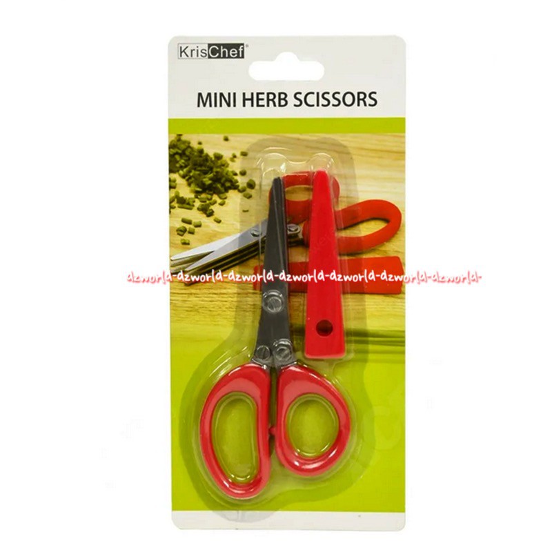 Krischef Mini Herb Scissors Gunting Untuk Potong Sayuran Dengan Tutup Gunting Merah Kris Chef