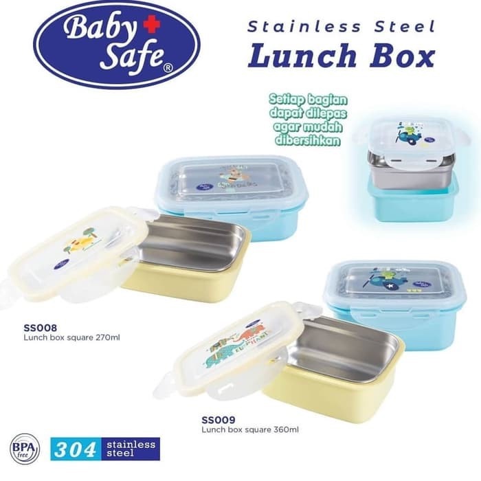 Baby safe Stainless Lunch Box Square SS009/SS008/ Tempat Makan Anak