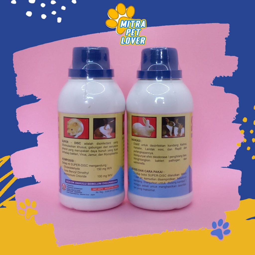 DISINFECTAN KANDANG KELINCI - SUPER DISC 250 ML ORIGINAL - OBAT PEMBERSIH DAN STERIL RUMAH RABBIT HAMSTER - PENGHILANG BAU - ANTI JAMUR BAKTERI VIRUS, AMPUH BERSIH - MURAH ASLI GARANSI KUALITAS - SUPERDISC TAMASINDO VITAMIN HEWAN PELIHARAAN MITRAPETLOVER