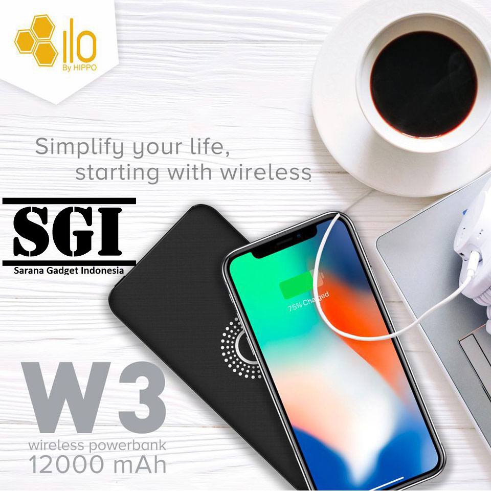 Hippo Power Bank ILO W3 12000MAH Wireless Charging 2 Dual