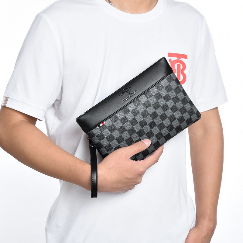 [ORIGINAL] Junzidaishu Tas Dompet Kulit Pria dan Wanita Handbag Clutch Unisex Wallet Damier Style Import