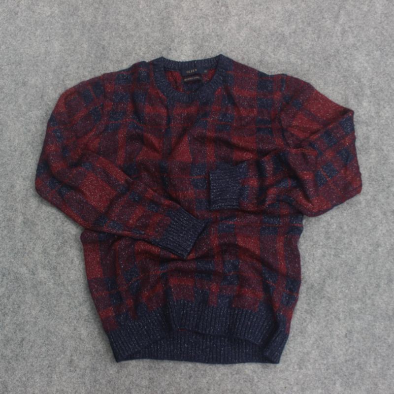 Sweater Rajut Olzen Motif Flanel Kotak" Navy Marron Laris Murah