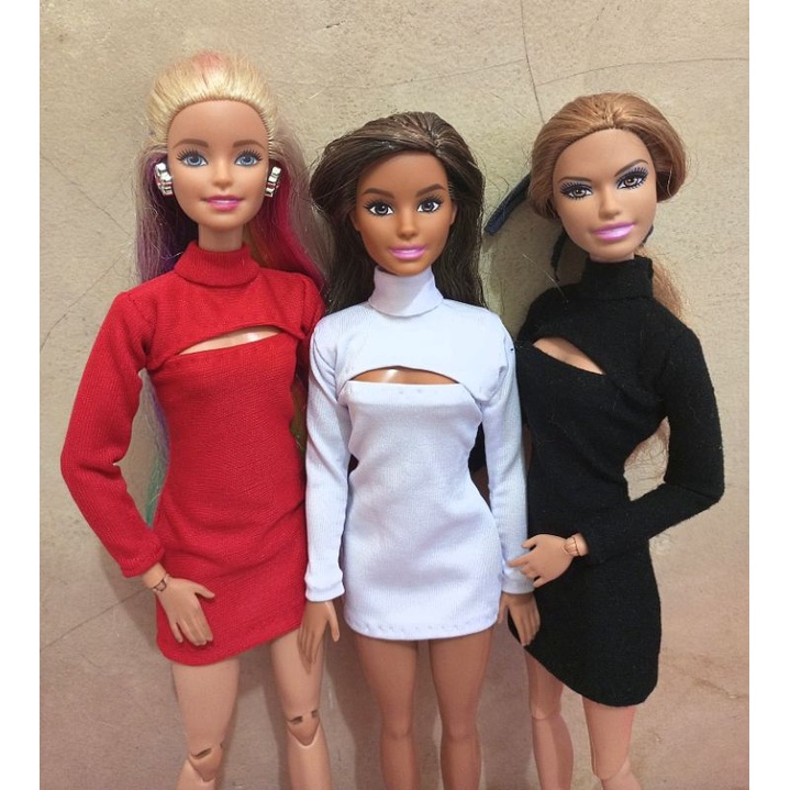 COD Baju Barbie-Gaun Pesta Malam Kasual, 3 Warna Pilihan Merah Putih Hitam, Bahan Premium, Asli Hand