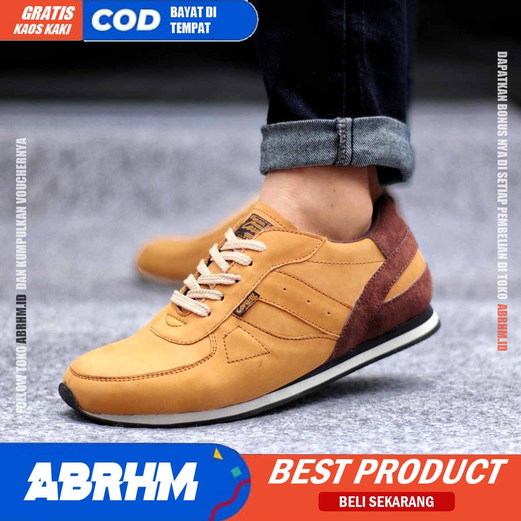 ABRHM X JELLAL Sepatu Casual Sneaker Pria Sepatu Pria Casual Sneakers Kulit Asli Original Cowo / Cowok Sepatu Kasual Kerja Kuliah Gaya Santai Keren Kekinian Orignal Murah Terlaris