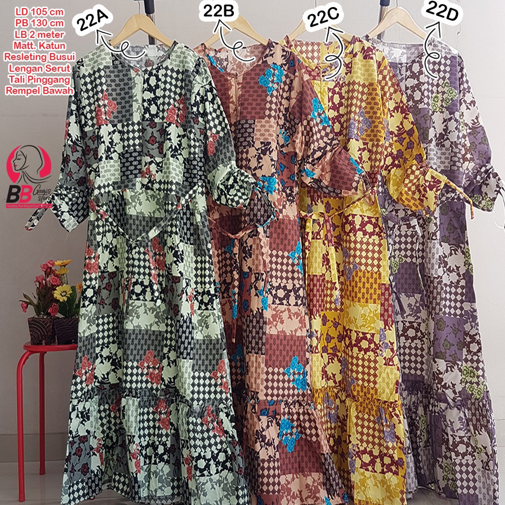 Promo (BBGAMIS-01) Gamis Katun Jumbo Motif Etnik, Aplikasi Busui Lengan