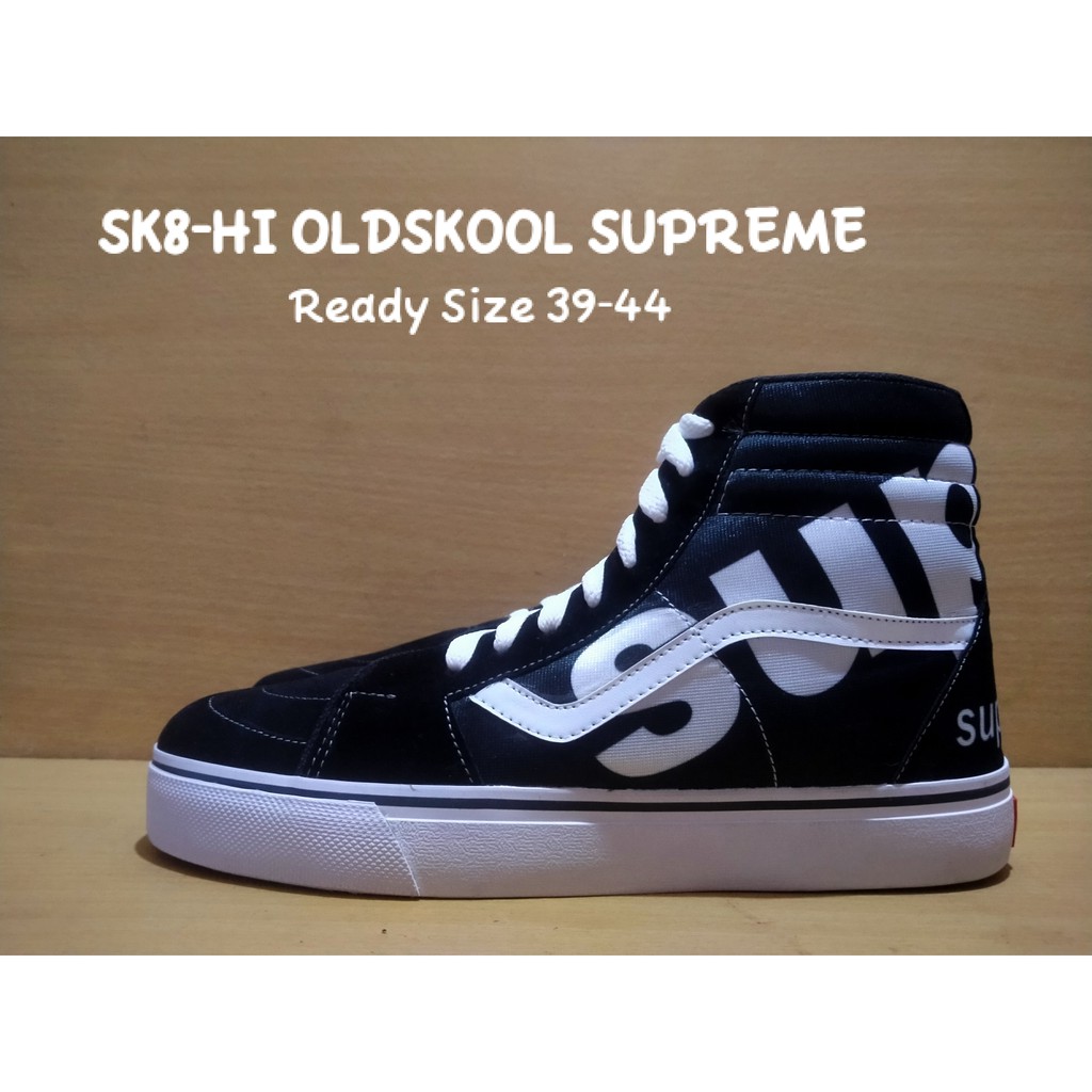 SEPATU PRIA SK8 OLDSKOOL CASUAL SNEAKER SUPREME HIGH WHITE BLACK HITAM PUTIH