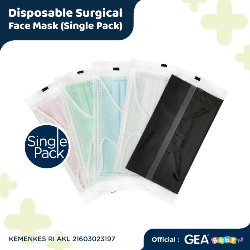 ECERAN 1 PCS Masker Medis GEA Medical Surgical Face Mask SEGEL PLASTIK STERIL / SINGLE PACK 3 PLY