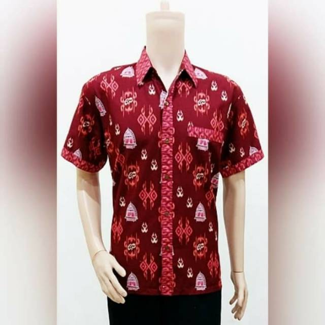 Hem kemeja batik atasan pria hanoi merah M to XL