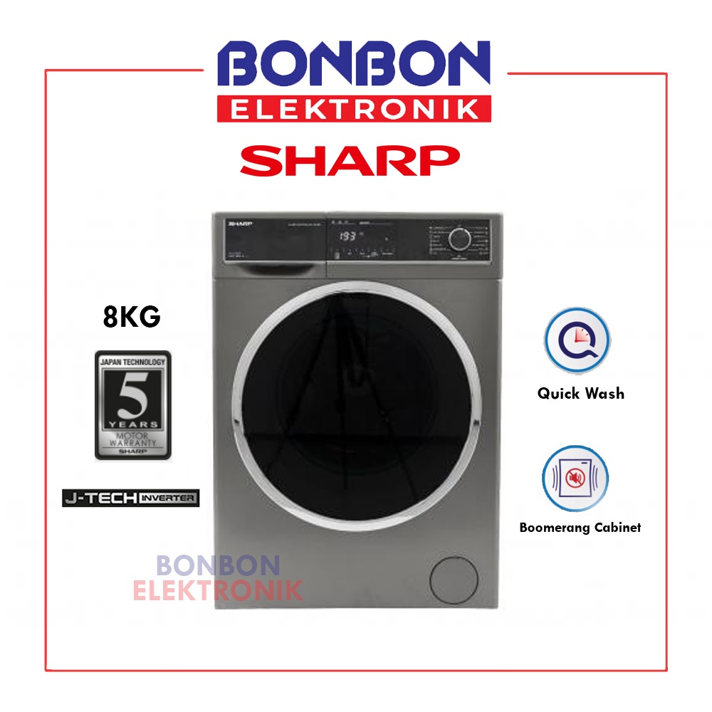 Sharp Mesin Cuci Front Loading 8KG ES-FL1280BTX Boomering Series Inverter