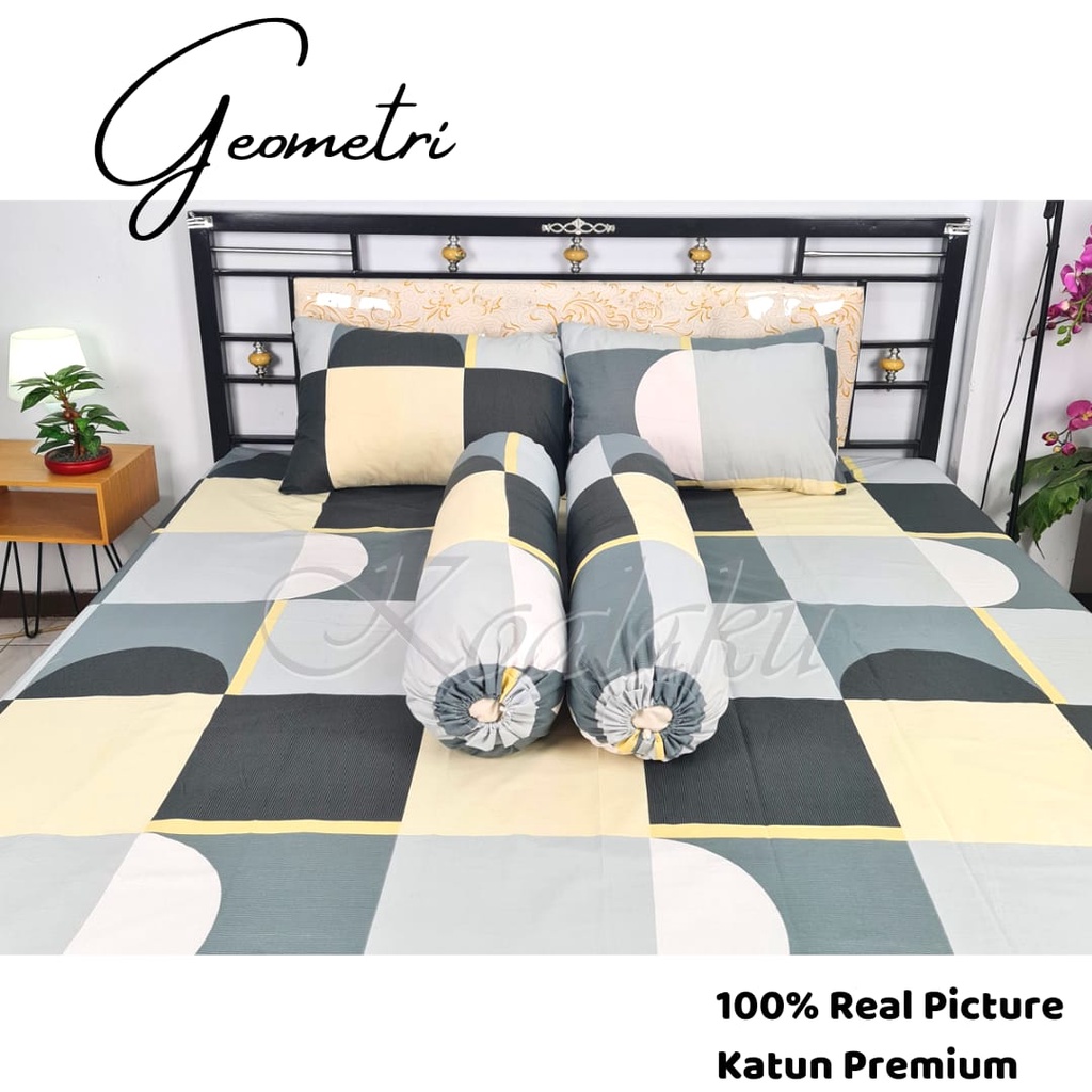 Sprei Full Katun KOALAKU "Geometri" - Ukuran Custom, Tidak Luntur, Halus, Motif Minimalis, Lucu, Tid