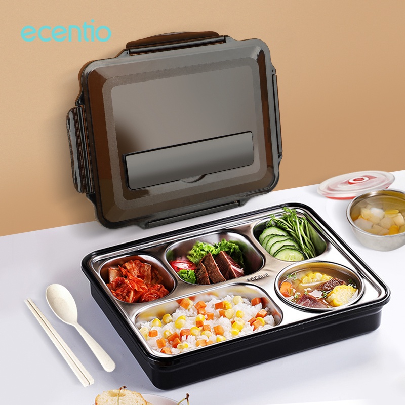 ecentio 5 Grid Kotak Makan Stainless Steel 304/1200ml+300ml Mangkuk sup/kotak bekal/lunch box