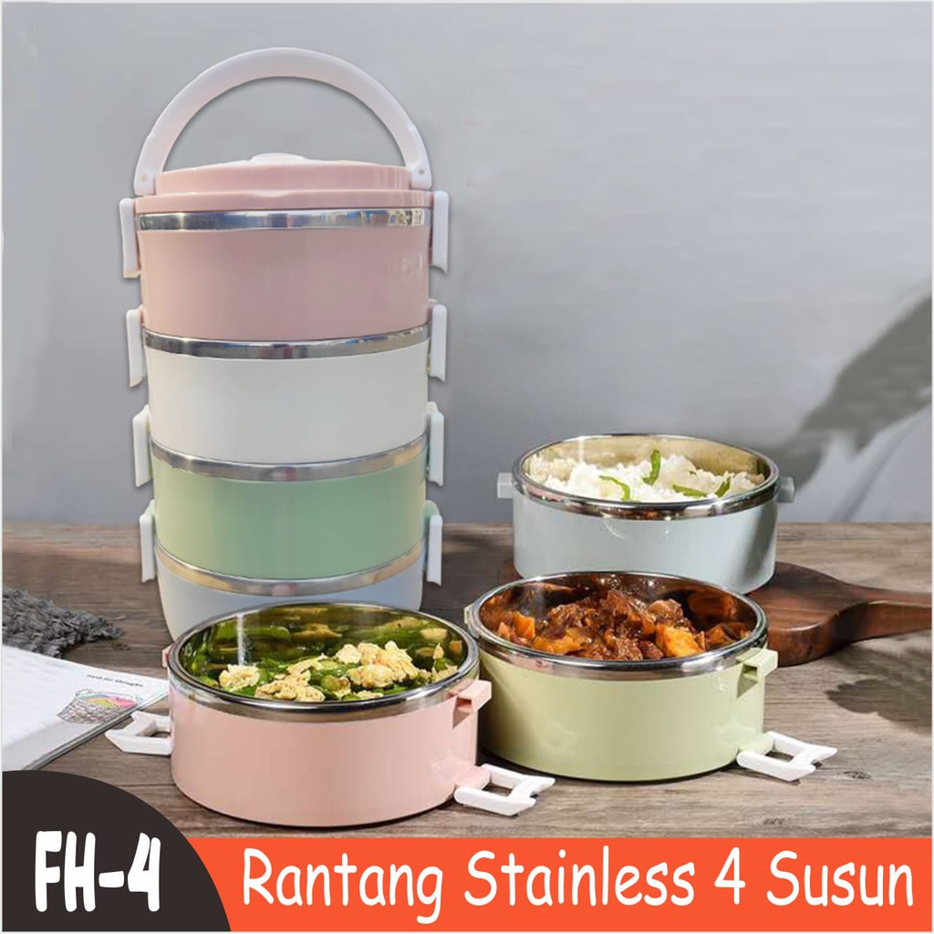 TERMURAH Rantang Stainless Steel 3&amp;4 Susun tahan panas kedap udara tetap Awet Tempat Makanan Serbaguna Praktis Rantang Susun Stainless Murah