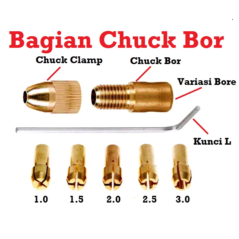 [HAEBOT] Chuck Set 2mm 2.3mm 3.17mm 4mm 5mm Kepala Bor Mini Drill Bit DC Motor 3 - 12V 1.0 - 3.0 mm PCB 5 Collet