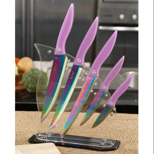 ICHEF RAINBOW KNIFE 5PCS - PURPLE / pisau rainbow set by ichef
