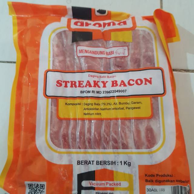 

Streaky bacon pork (non halal) kemasan 1kg