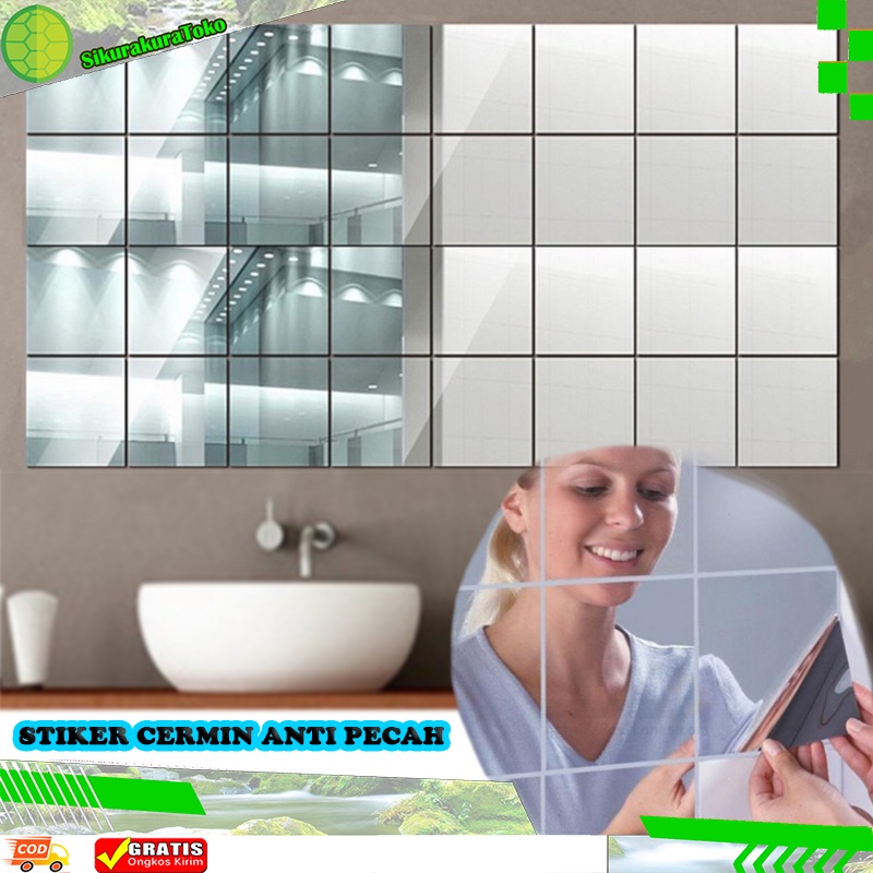 (NCS) Stiker Cermin Kaca Dekorasi Dinding Anti Pecah 3D Model Kotak Square Mirror Sticker Fender Wall Paper Wallpaper