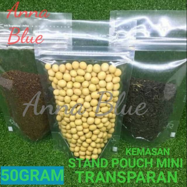 STANDING POUCH MINI 50 GRAM TRANSPARAN/KEMASAN KOPI SNACK/PLASTIK KLIP/PACKAGING