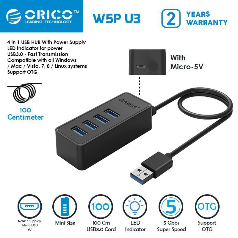 USB HUB 4 Port ORICO W5P-U3-100 USB3.0 Desktop HUB