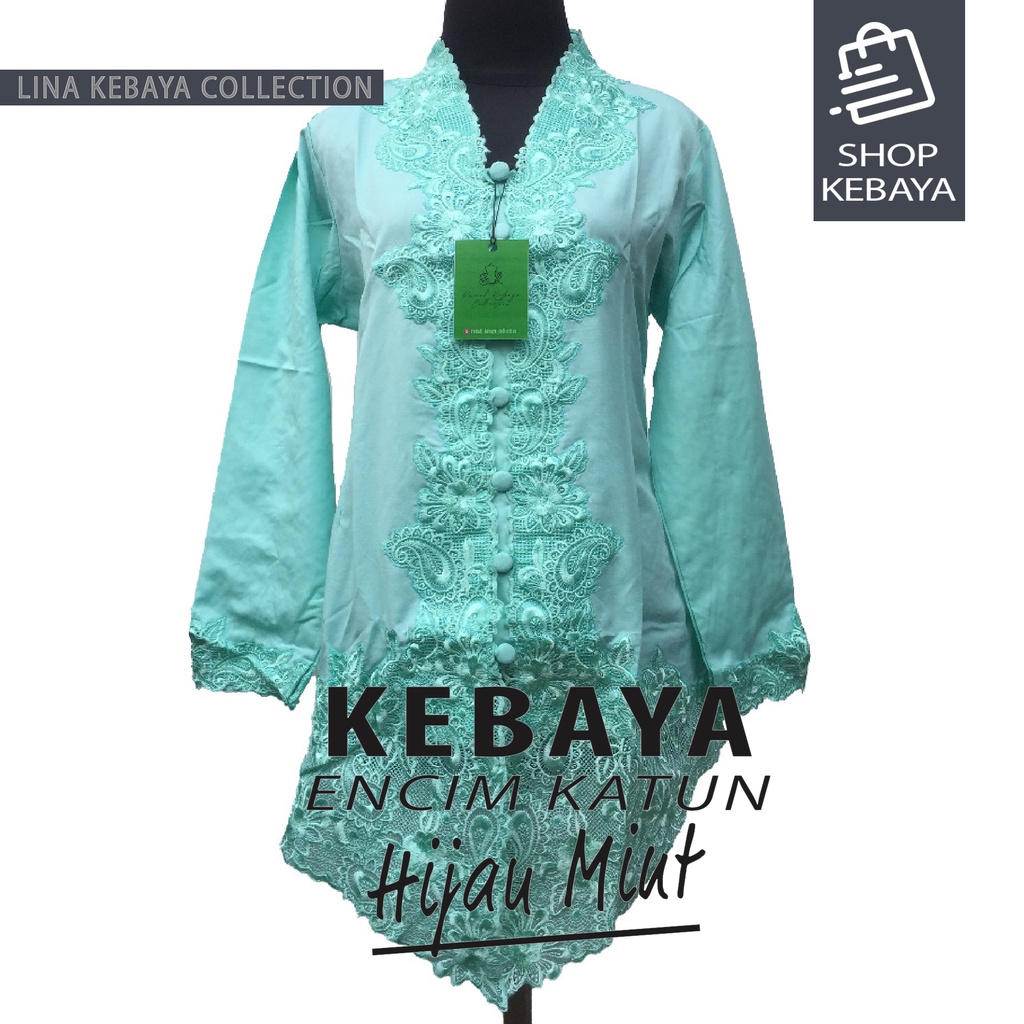 Kebaya Encim Kartini Katun Bordir Modern Hijau Mint Senada Lengan Panjang Bigsize Jumbo