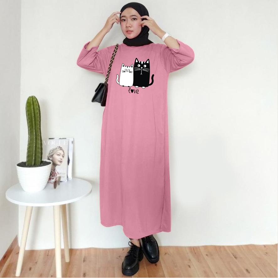 Baju Dress Oversize Tunik Premium MEOW LOVE Oversized Dress Tshirt polos